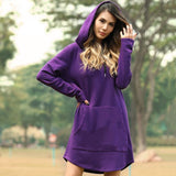 Solid Hoodies Dress Autumn Warm Oversized Long Sleeve Sweatshirt Casual Pocket Irregular Hem Female Long Hoody
