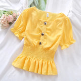 Women Candy Colors Ulzzang Kawaii Fashion Ins Preppy Clothing Summer Sweet Lovely Girls Slim 2021 Shirring Square