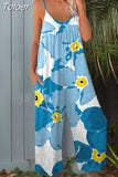 2023 Spaghetti Straps Backless Print Tie Big Wide Leg Pants Women Summer Overalls Jumpsuit Beach Rompers