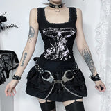 Summer 2024 New Dark Dopamine Millennium Vintage Printed Vest Girl-Outfit