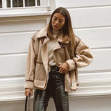 Toloer 2023 New Fashion Suede Teddy Brown Woman Jacket Vintage Patchwork PU With Zipper Winter Coat Women Female Outwear Tops 102-0-Outfit