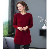 Winter Women Knit Sweater Pullover Mid-length Solid Long Sleeve Sweater Loose Knit Bottoming Shirt Female Plus Size