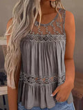Sleeveless T-Short Lace Splicing Ruffled O-Neck Tank Top Casual O-Neck Patchwork Solid Color Tops ropa