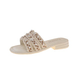 Summer New Small Scented Pearl Slippers Women Wear Flat Bottom One-Word Drag Beach Cool Drag