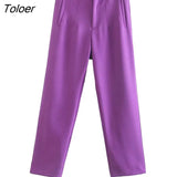 ZBZA Pant Women High Waisted Pants Women Office Beige Pants Chic Button Zip Elegant Pink Casual Woman Pants
