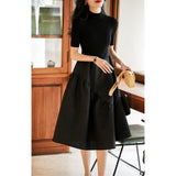 Texture Knitting Autumn/Winter Autumn/Winter Long-Sleeved Small Black Dress Showing Thin Wool Fluffy Skirt