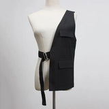 Women Loose Fit Black One Side Buckle Split Joint Vest New V-collar Sleeveless Fashion Tide Spring Autumn 2023