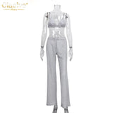 Sexy Glitter Crop Tank Top Set Woman 2 Piece Summer Fashion Slim Straight Pants Set Bodycon High Waist Trouser