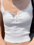 Trim Ribbed Crop Cami Top with Button