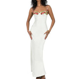 Women Sling Bodycon Flower Embroidery Long Dress Evening Party Summer Clothes Sleeveless Skinny Dress Sexy Club-Outfit