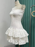 Off Shoulder Strapless Dresses For Women Sleeveless Embroidery Hollow Out Patchwork Ruffles Mini Dress Female