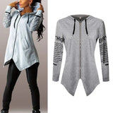Sweatshirts Casual Hooded Letters Print Irregular Hem Outwear Harajuku Asymmetric Zipper Back Split Female