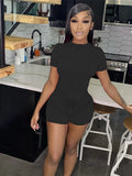 Summer Casual 2 Two Peice Sets Outfits Tracksuit Women Short Sleeve O Neck Crop Top Skinny Shorts Black Matching Sets