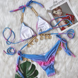 Toloer New Sexy Strap Gradient Print Women's Split Swimsuit Luxury Crystal Diamond Bikini Shell