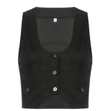 y2k Button Corset Top Black Sleeveless Tank Tops Skinny V Neck Aesthetic Punk Crop Top Grunge Fairycore Women