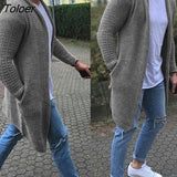 Men Sweater Coat Solid Color Open Front Knit Loose Pocket Long Cardigan Male Clothing