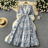 Wind High-End Dress 2025 New French Retro Elegant Lace Embroidery Waist Long Dress