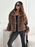 Autumn And Winter New Leopard Print Collar Fashion Temperament Hairy Short Coat Plus Thick Female