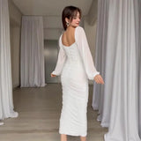 2025 New Women's Folds Solid Color Waist Temperament Fashion Dress