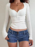 basic rib knit top with button placket and long