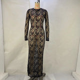 Toloer Women's Wear 2024 New Pure Color Lace Perspective Long Sleeve Long Dress Children Vacation-Outfit