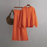 Drawstring Hooded Women Knitted Sets Irregular Loose Sweater+Casual Wide Leg Long Pants Winter Warm Two Pieces