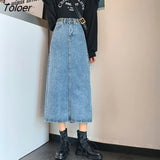 Women Skirts Basic Mujer S-5XL A-line Simple Classic Denim Mid-calf All Match Pockets Girls Spring Autumn Blue Korean Style