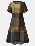 Dress Holiday Summer ZANZEA Short Sleeve Sundress Solid Casual Kaftan Ruffles Loose Vestidos Pockets O-Neck Robe