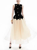 2025 Summer New Splicing Dress Femininity Elegant Three-Dimensional Flowers Sleeveless High-Waisted Long Dress