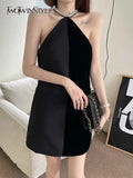 Black Dress For Women Halter Collar Sleeveless High Waist Solid Mini Dresses Female Summer Clothing Style New
