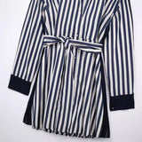 Spring Style Striped Flute Shirt-Style Belt Dress 2783816-Outfit
