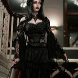 Dark Wind New Horn Sleeve Collar Lace Splicing Open Shoulder Temperament Leisure All Kinds Of Jackets-Outfit