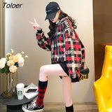 All-match Hoodies Women Plaid Korean Mid-length Hooded Jacket 2022 Autumn Winter New Plus Velvet Thickened Students