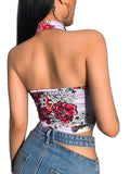Women Y2K 2000s Halter Tank Backless Dragon Print Chinese Knot Irregular Cheongsam Style Sexy Summer Bustier Crop Top-Outfit