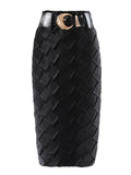 Patchwork Belt Skirts For Female Solid Color High Waist Slimming Women's Elegant Skirt Fashion Autumn New