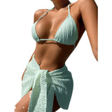 2025 New Swimsuit Bareback Sexy Solid Color Bikini Net Skirt Bikini Three-Piece