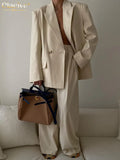 Vintage Long Sleeve Blazers Womens Two Peice Sets Fashion Loose Stripe Print Pant Set Elegant Office Lady Trouser