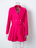 Ladies Elegant Blazer And Pleated Shorts Fashion Two Piece Set Notched Collar Green Chic 2 Pieces Suit shorts