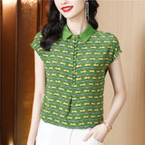 elegant ladies shirts Fashion printing women blouses New chic Spring autumn causal short sleeve slim blouses mujer