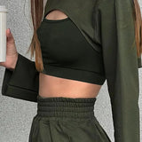 Super Short T-shirt+Camisole+Sports Shorts Woman Autumn Three-Piece Suit 2021 Casual Slim Female Sports
