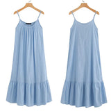 Bohemian Solid Ruffle Dress Women's Summer Sundress ZANZEA Casual Spaghetti Strap Midi Vestidos Female Holiday