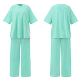 Celmia Fashion Women 2pcs Sets 2022 Summer Casual Loose Holiday Pocket Belted Set Half Sleeve O-neck Top and Wide Leg Pant