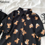 Shirts Women 2023 Blouses Summer Print Casual Tops Korean Fashion Blusas Harajuku Oversized White Black Blouse Y2k