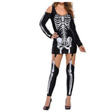 Masquerade Ball Skull Skeleton Printed Bare Shoulder Halloween Costume Dark Performance Costume-Outfit