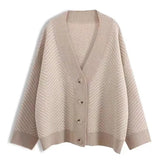 V-neck Button Stripes Sweater Long Sleeve Christmas Cardigan Sweater Knitted Loose Oversize Jumper Tops Jacket Coat