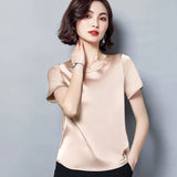 Imitation Silk Blouse Short Sleeve Satin Blouse Women Summer Ladies Office Blouses Womens Tops And Blouses