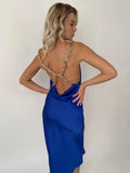 Summer 2022 Sexy Backless Chain Midi Satin Dress Women Off Shoulder Sleeveless Bodycon Party Dresses Club Y2K
