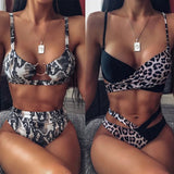 Sexy Bikini Push Up High Waist Snake Print Swimsuit Patchwork Leopard Printed Pool Party Female Swimwear Bathing
