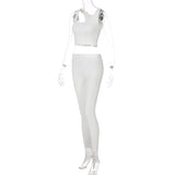 Sisterlinda Ribbed Knitted Fitness Tracksuit Women Two Piece Set Sexy Skinny Elastici Y2K Camis Tank Top+Pants Sporty