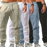 Men Solid Color Mid Rise Elastic Pockets Drawstring Long Pant Breathable Trousers Casual Men's Clothing Streetwear Plus